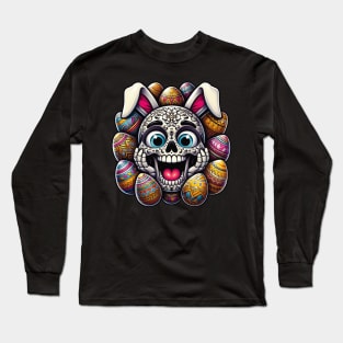 Sugar Skull Easter Bunny Surrounded By Eggs Long Sleeve T-Shirt